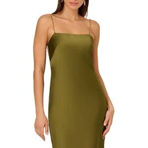 Adriana Papell Olive Beaded Strap Satin Dress